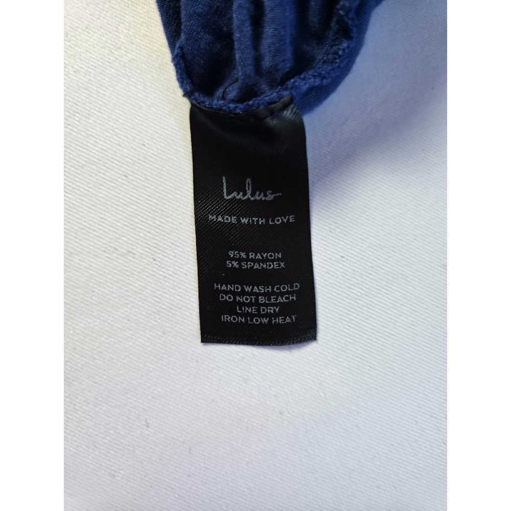 Lulus Blue Bodysuit M V Neck Stretch Short Sleeve Snap Bottom Fitted Top - Picture 5 of 7